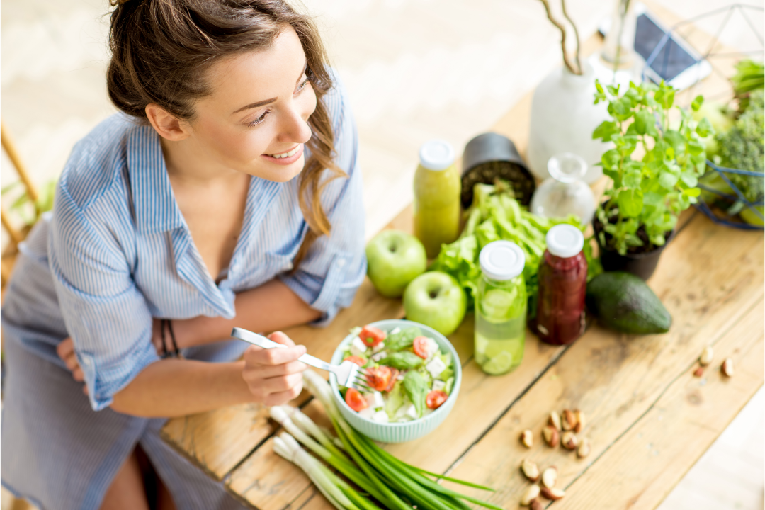 Fresh whole foods on a wooden table