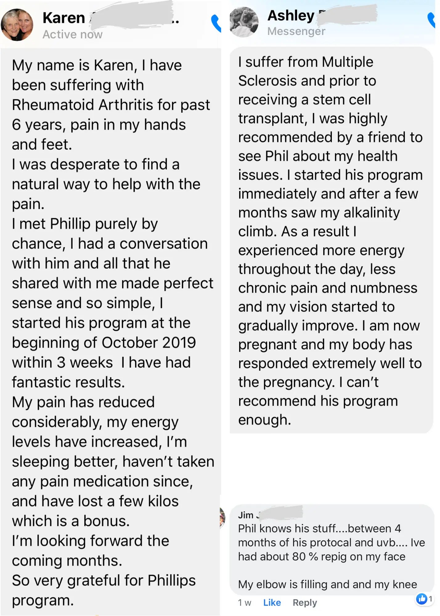 Client messages from Karen, Ashley, and Jim